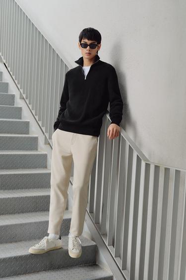 Zara 珍珠紋拉鍊領針織衫 - 黑色