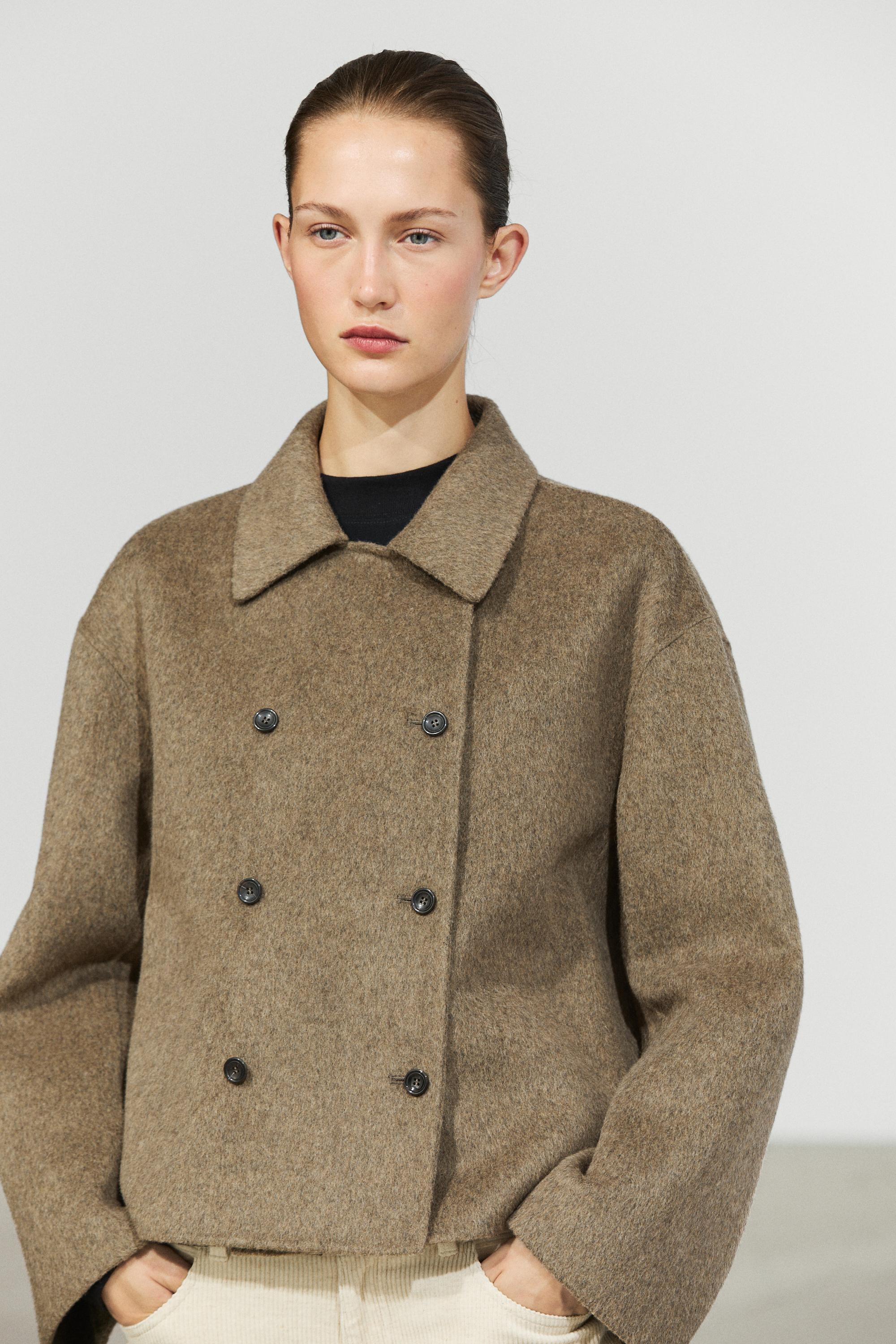 Short wool-blend trench coat