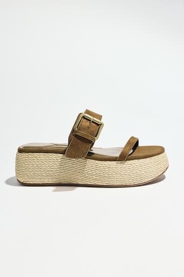 PLATFORMSANDALER MED REMME - Kakigrøn fra Zara
