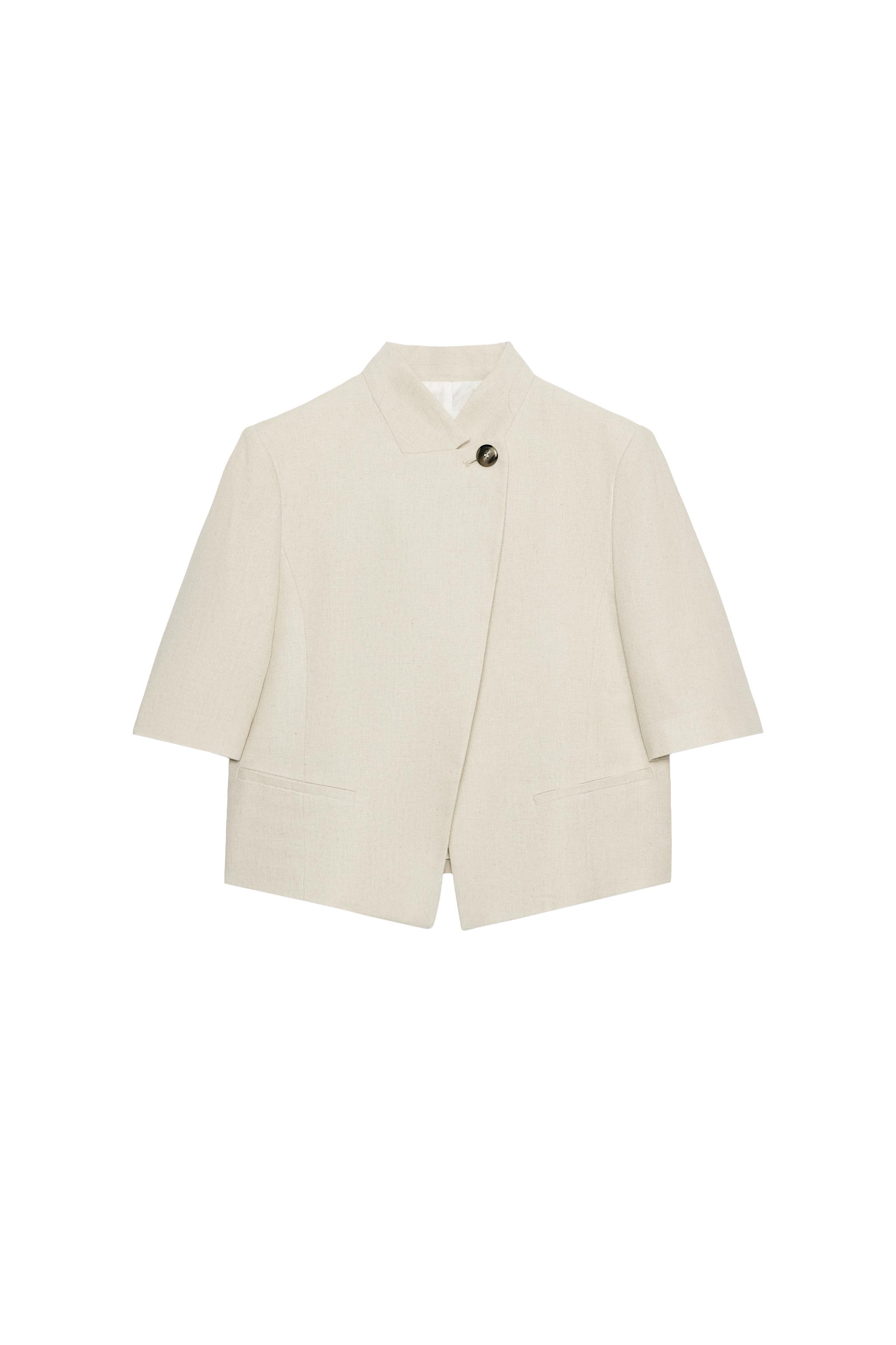 新品 ZARA レースショートブレザー ライトベージュ M リネンショート 