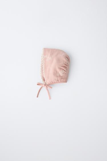 EMBROIDERED FLORAL BONNET - Mid-pink by Zara