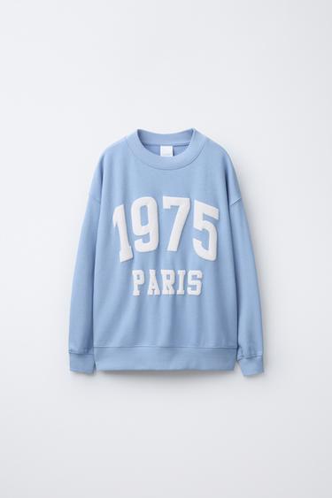 MOLETOM COM ESTAMPA DE TEXTO - Azul-médio da Zara - Imagem 0