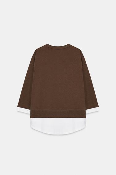 CONTRAST LONG SLEEVE SWEATSHIRT - Light brown by Zara - Image 6
