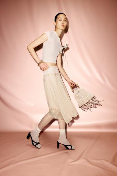 Zara 皺褶打結針織上衣 - 沙色 / 斑紋