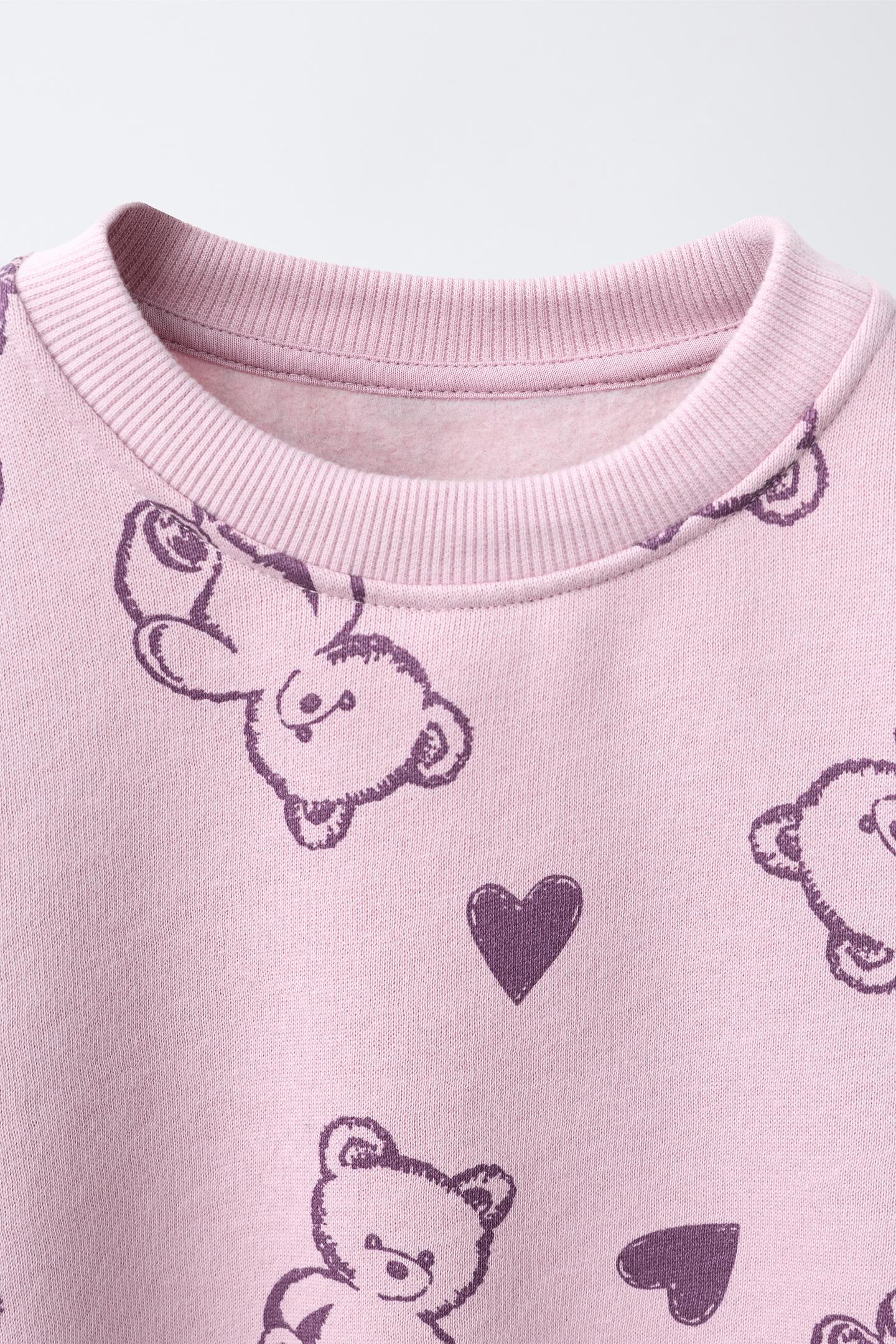 Детский комплект Zara Bear Print Sweatshirt and Leggings Set, цвет: Пастельный розовый — фото 3