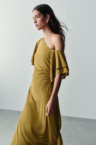 Zara RUFFLED SLEEVE DRESS - Olive green