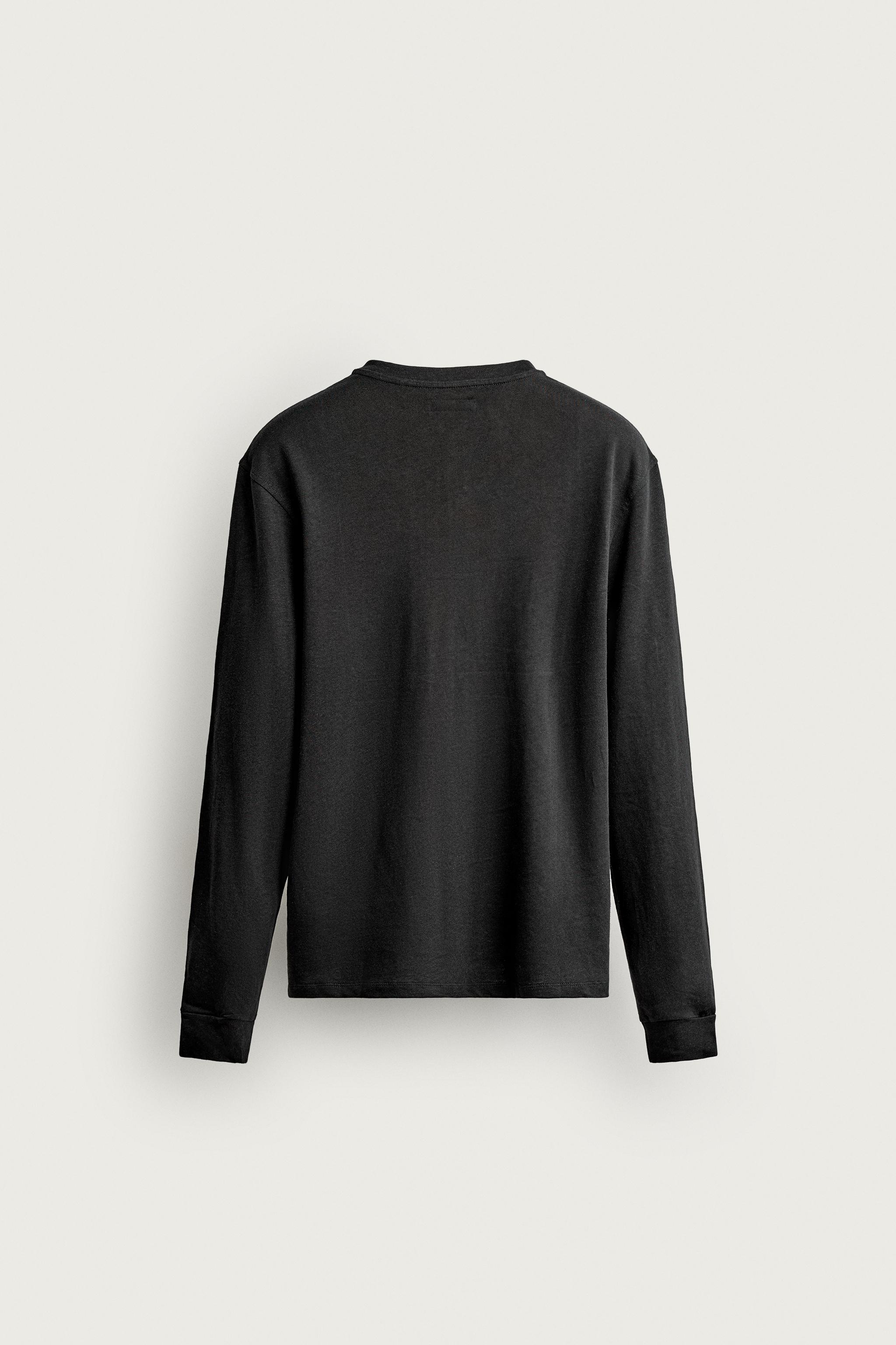 LINEN-COTTON HENLEY T-SHIRT — Dark anthracite