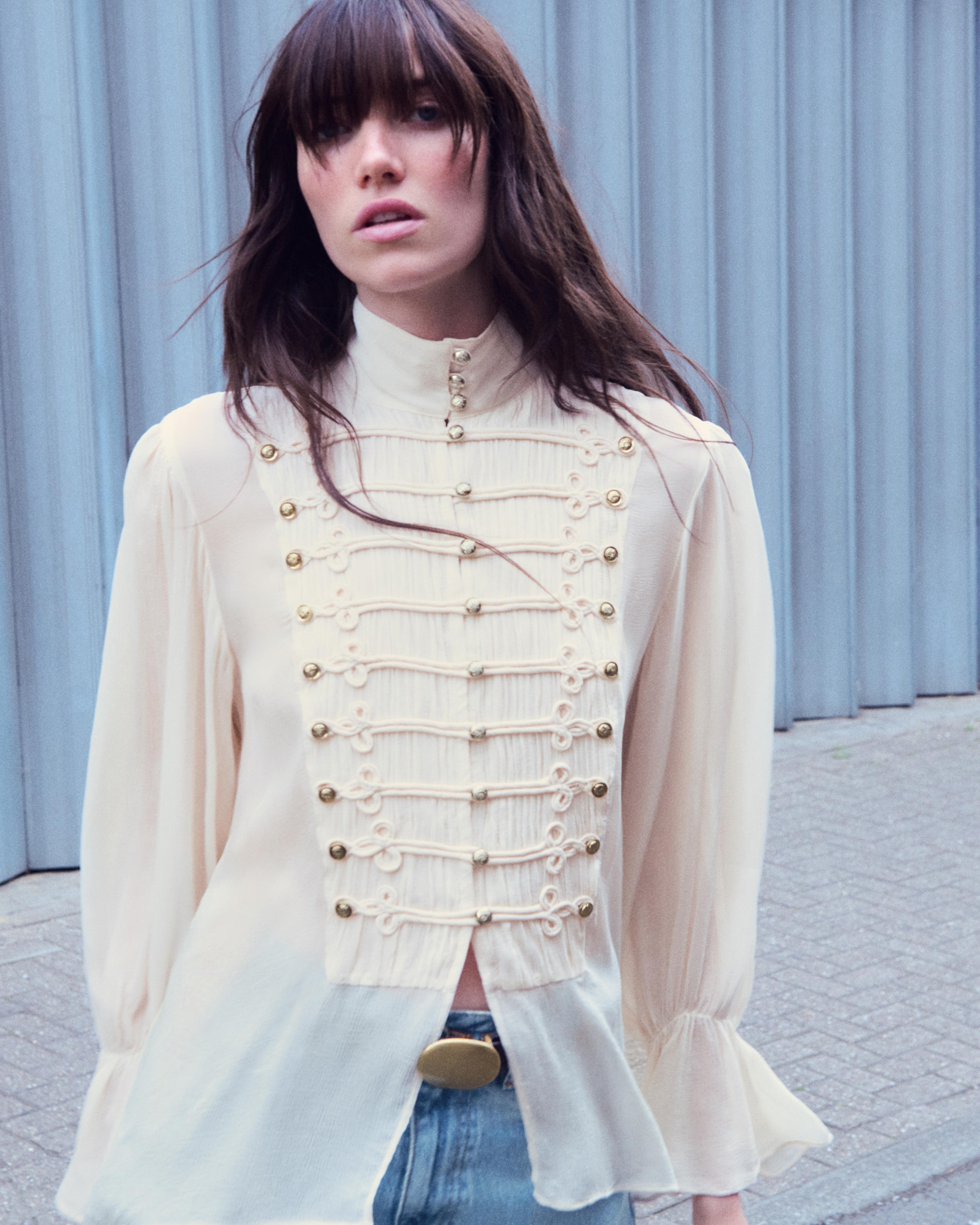 ZW COLLECTION ROMANTIC FROG FASTENING SHIRT — Ecru