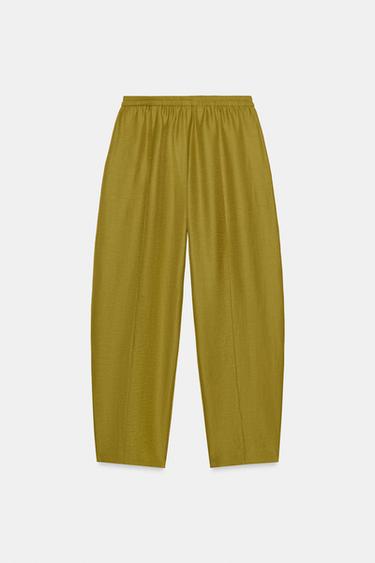 PANTALON BARREL AVEC LIN - Vert huile de Zara - Image 3