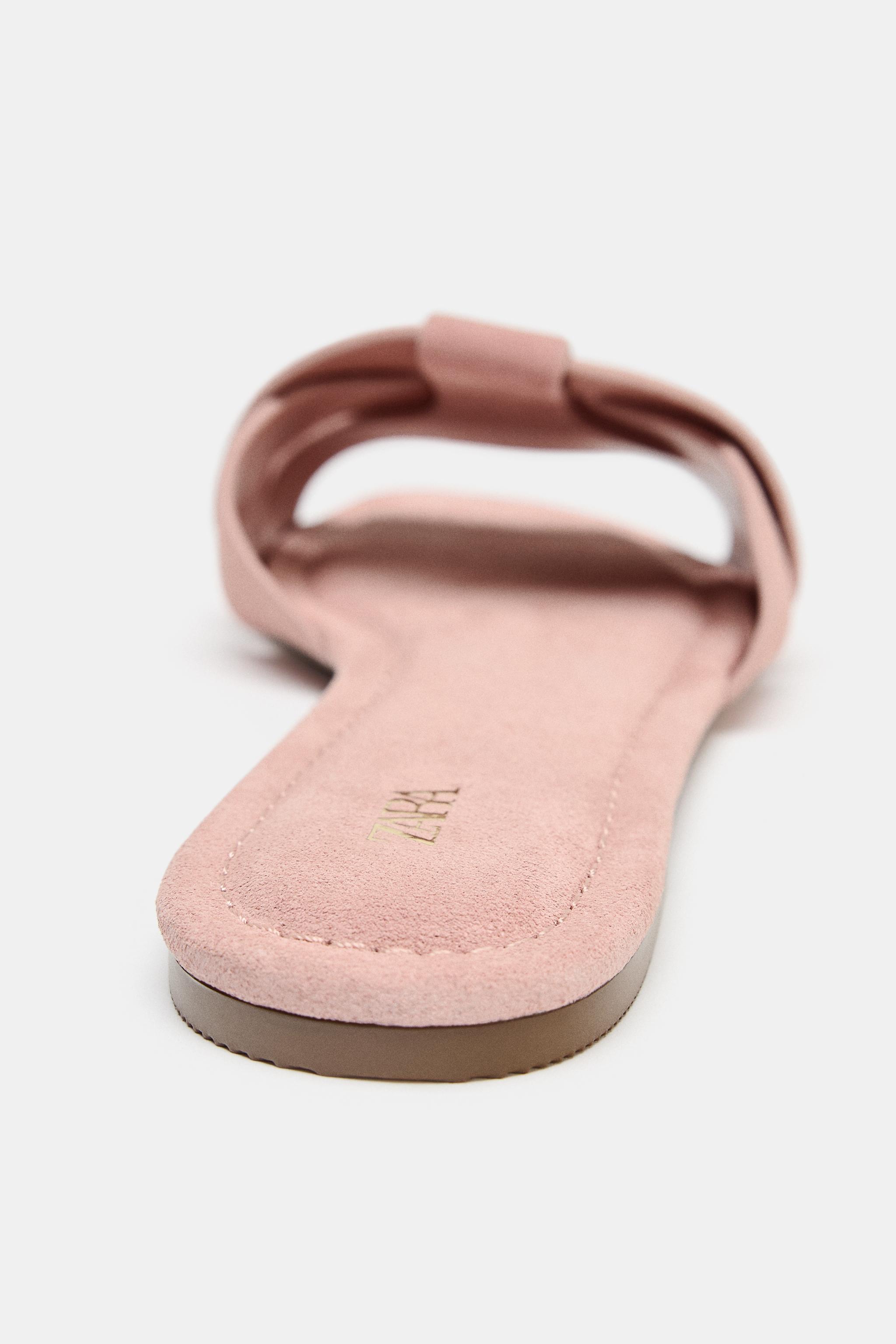CROSSOVER LEATHER FLAT SANDALS - Pink | ZARA United States