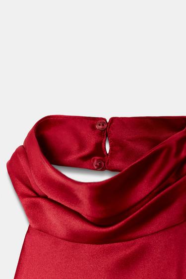 CAMISOLE DRESS WITH CONTRAST LACE - Red by Zara - Image 7