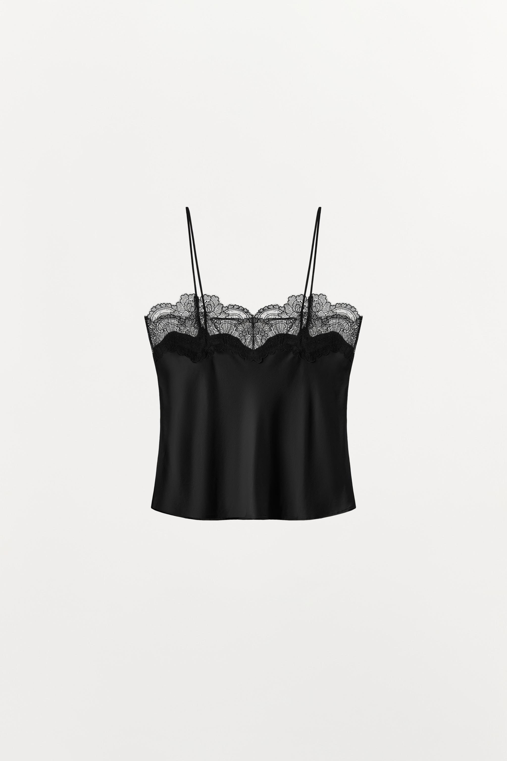 サテンレースストラップトップス - ブラック | ZARA Japan / 日本