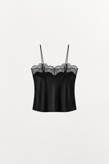 SATIN STRAPPY TOP WITH LACE TRIM - Black by Zara - Image 5
