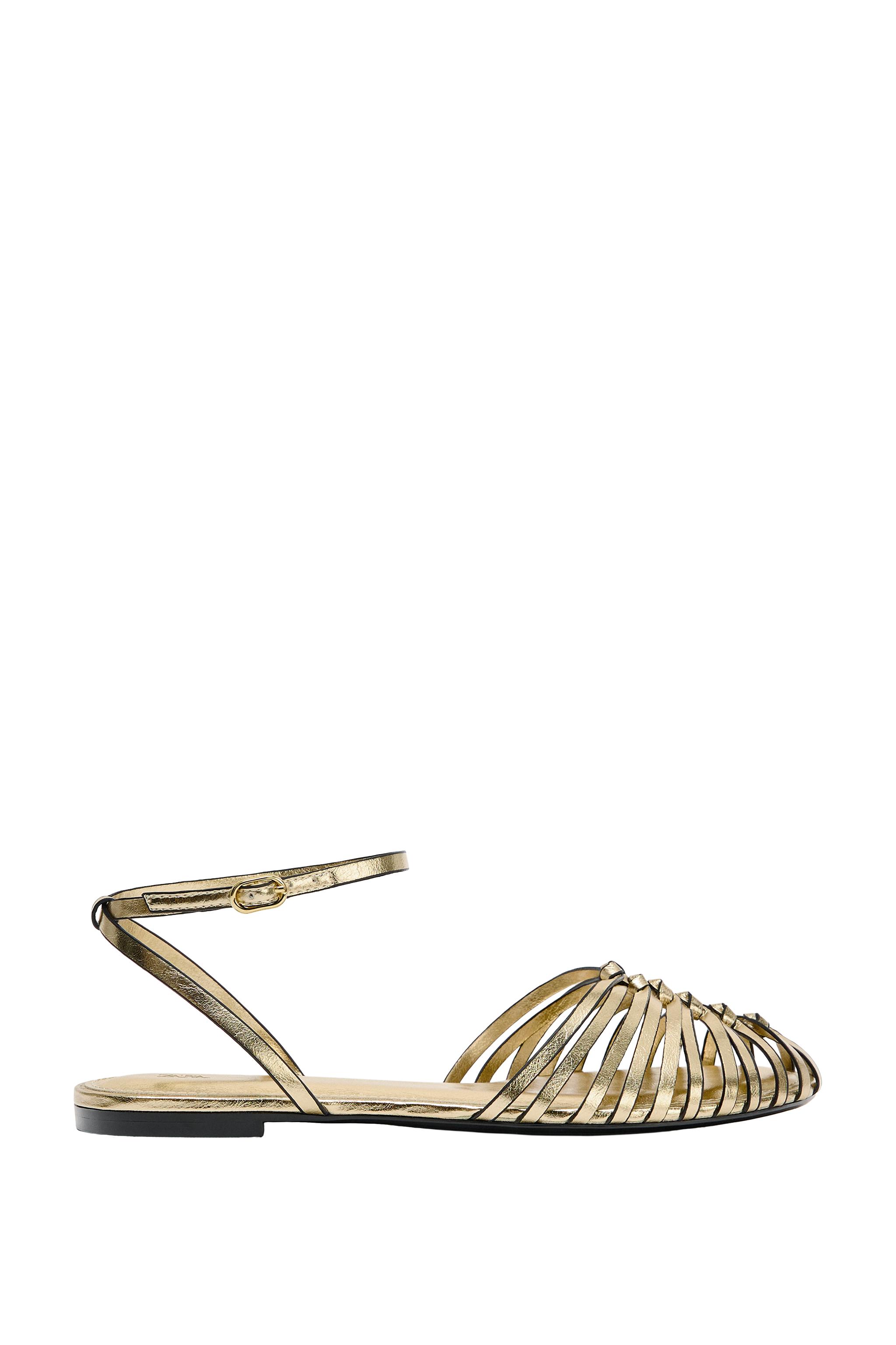 METALLIC EFFECT FLAT FISHERMAN SANDALS - Gold | ZARA United States