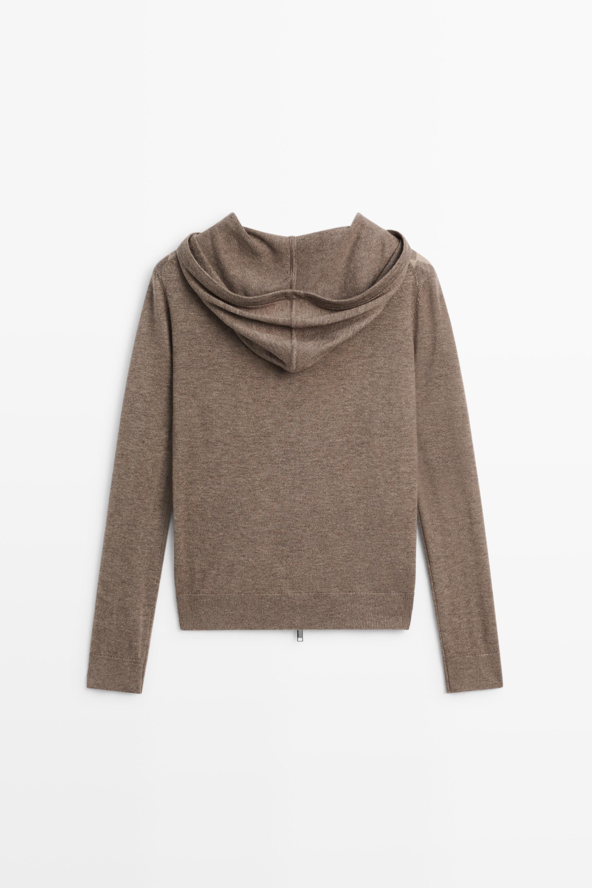Hooded zip-up knit cardigan