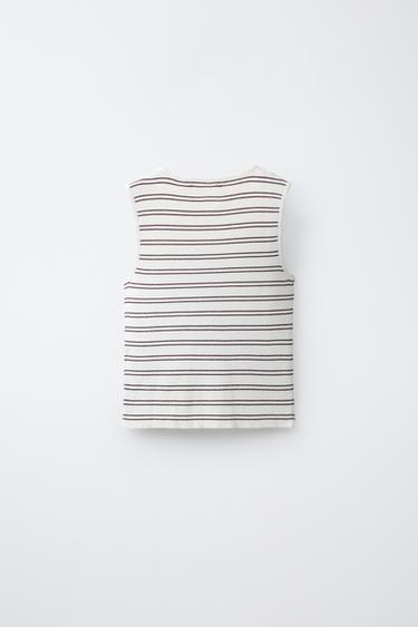 GATHERED RIBBED KNIT TOP - Brown Stripes by Zara - Image 1