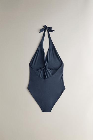 HALTER BEACH SWIMSUIT WITH KNOT - Mid-blue by Zara - Image 3
