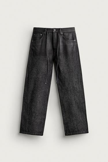 Zara RELAXED FLARE FIT JEANS WITH BELT - Black