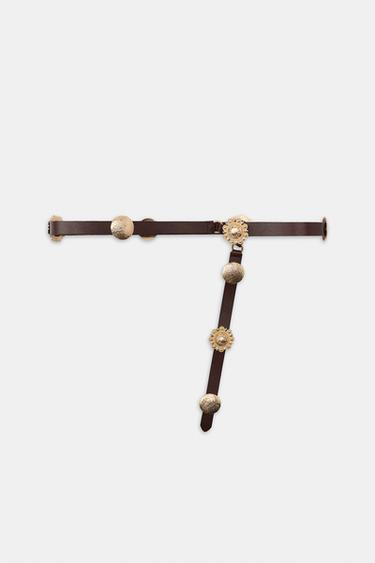 CINTURÓN PIEL APLICACIONES METALICAS - Marrón de Zara - Imagen 0