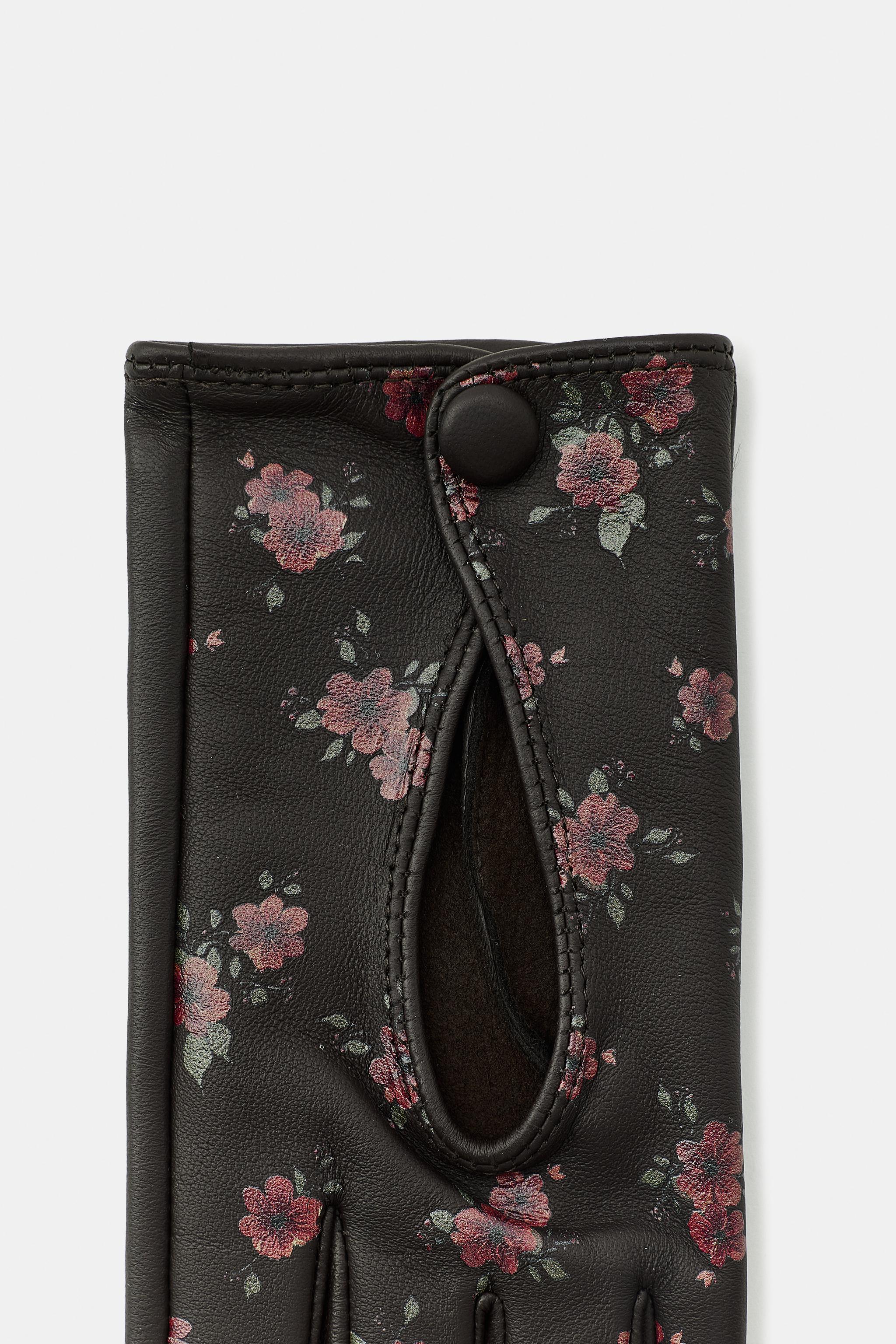 FLORAL PRINT 100% LEATHER MITTENS