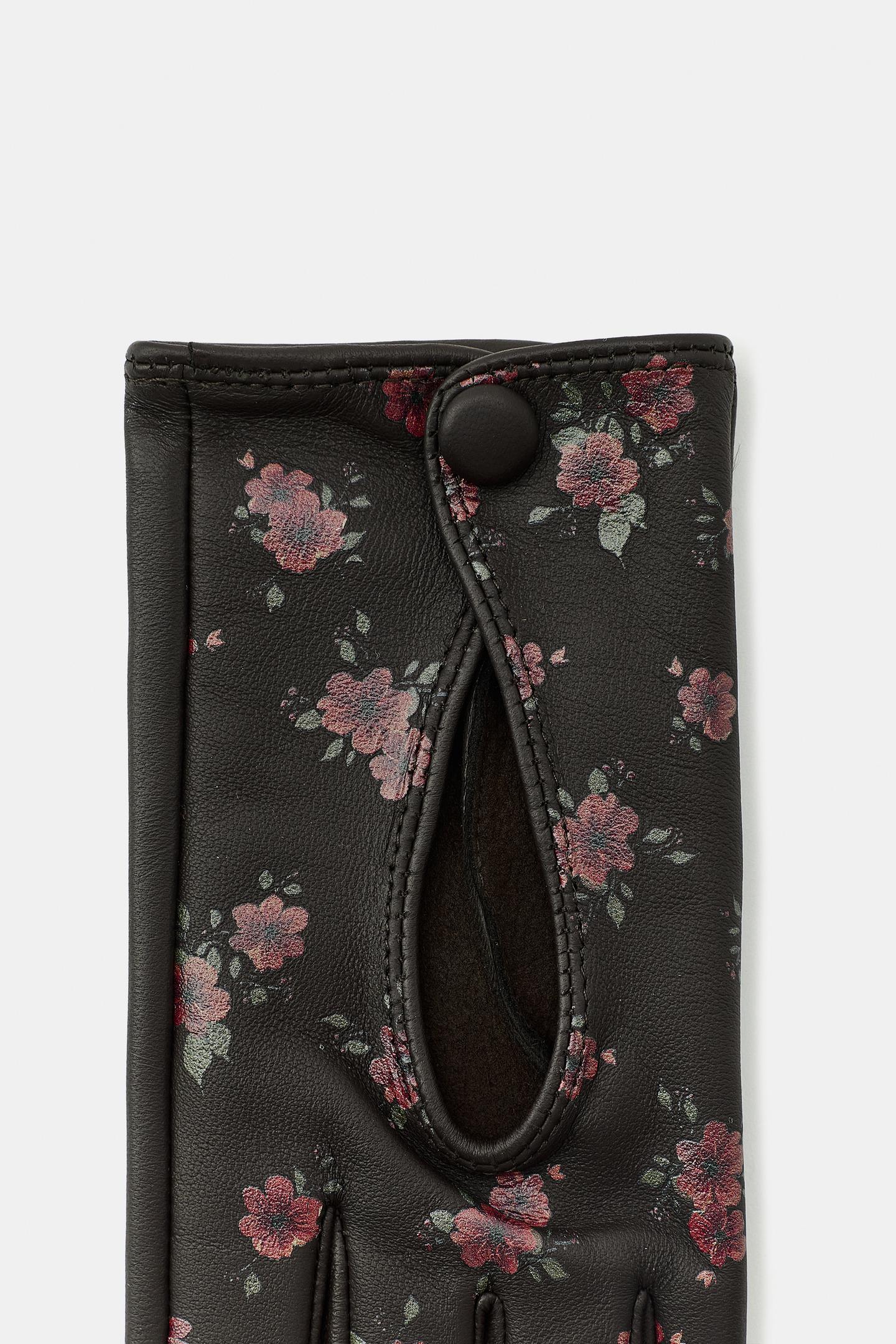 Женские перчатки Zara 100% Leather Floral Print Mittens, цвет: Тёмно-бордовый — фото 3