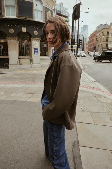 FAUX SUEDE BIKER JACKET - Khaki by Zara - Image 4