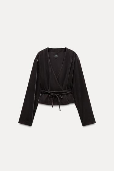 VELVET WRAP JACKET - Brown by Zara