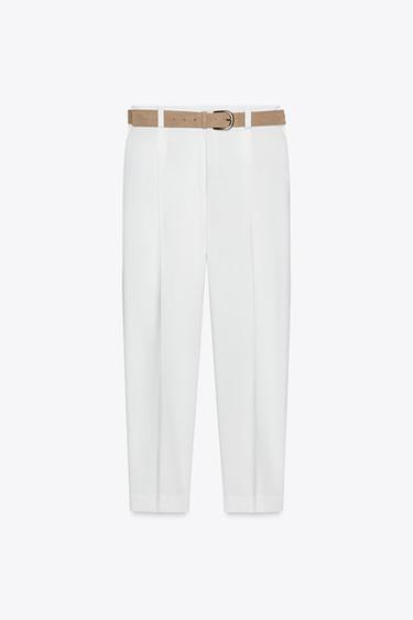FLOWING TROUSERS WITH BELT - Oyster-white by Zara - Image 0
