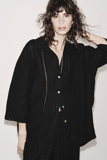 Zara ZW COLLECTION 100% 亞麻襯衫 - 黑色