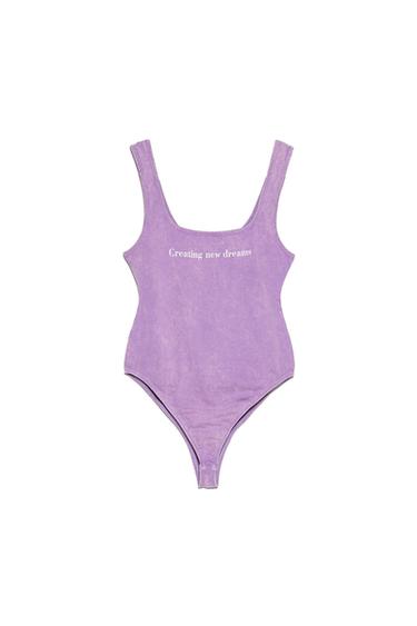 WASHED EFFECT TEXT BODYSUIT TRF