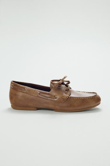 LACE-UP FLAT SHOES - Brown by Zara