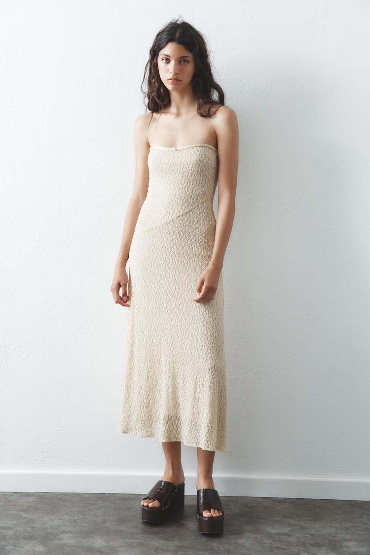 VESTIDO TOMARA QUE CAIA DE RENDA Bege ZARA Brasil