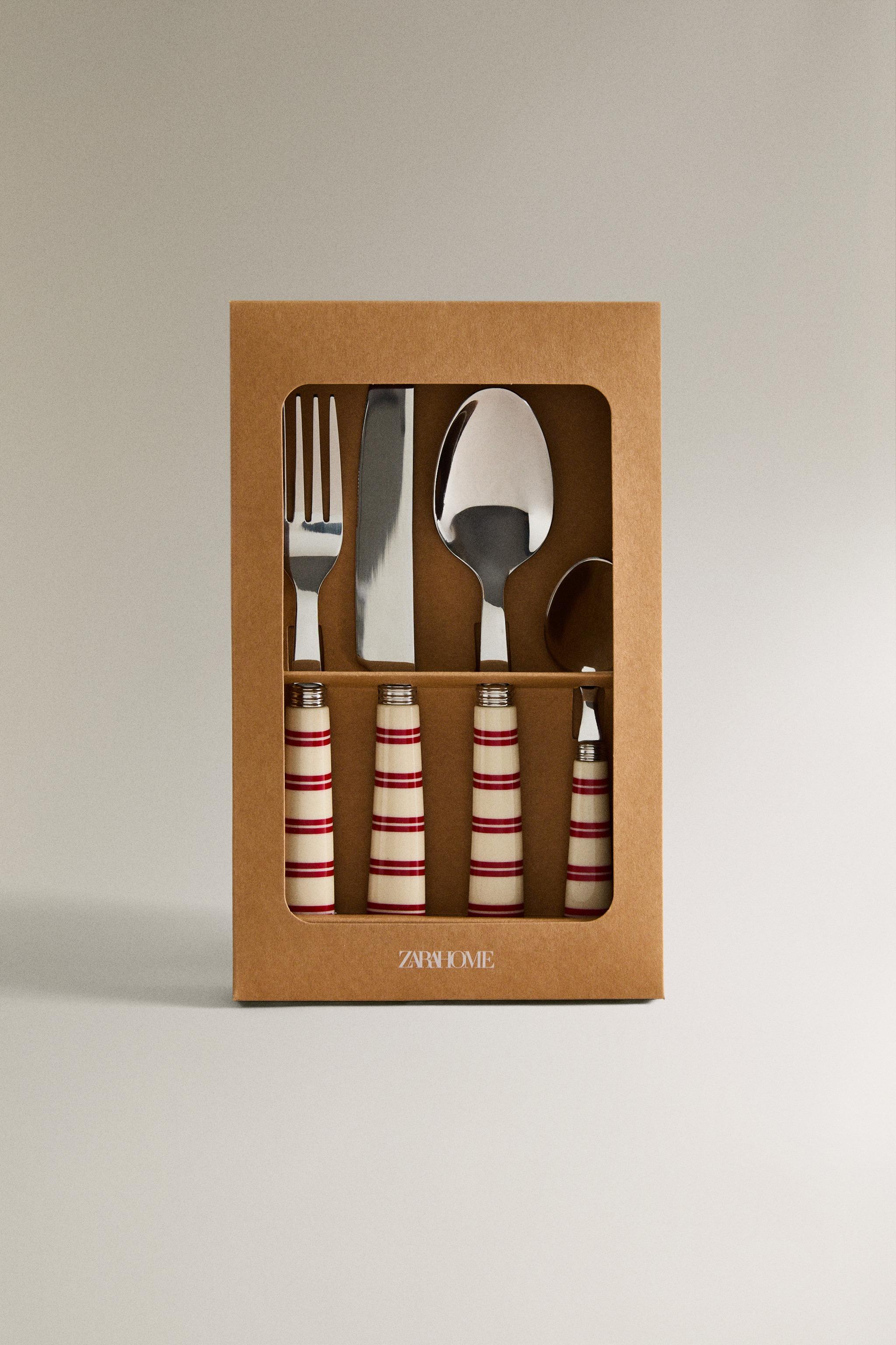 4-PIECE CUTLERY SET WITH STRIPED HANDLE