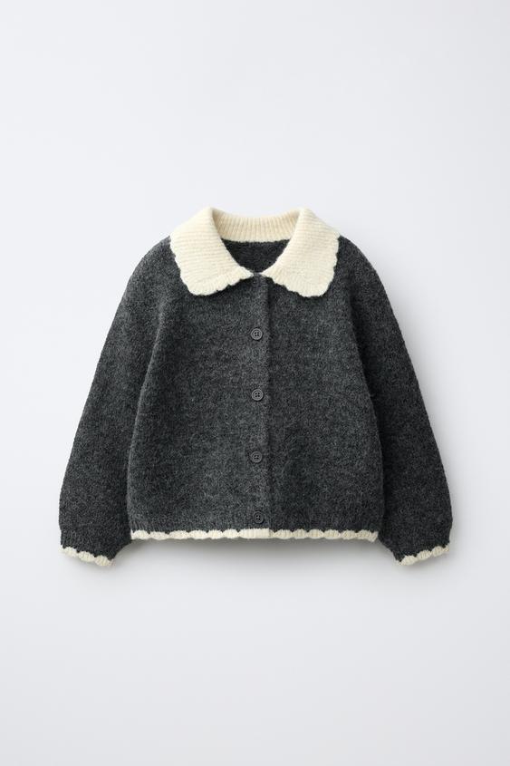 CARDINGAN WITH PETER PAN COLLAR - Grey marl by Zara - Image 0