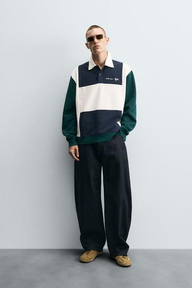 Zara RELAXED FIT COLOR BLOCK POLO SHIRT - Navy blue - Image 0