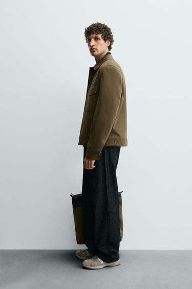 VESTE TECHNIQUE MÉLANGE DE COTON - Vert huile de Zara - Image 3
