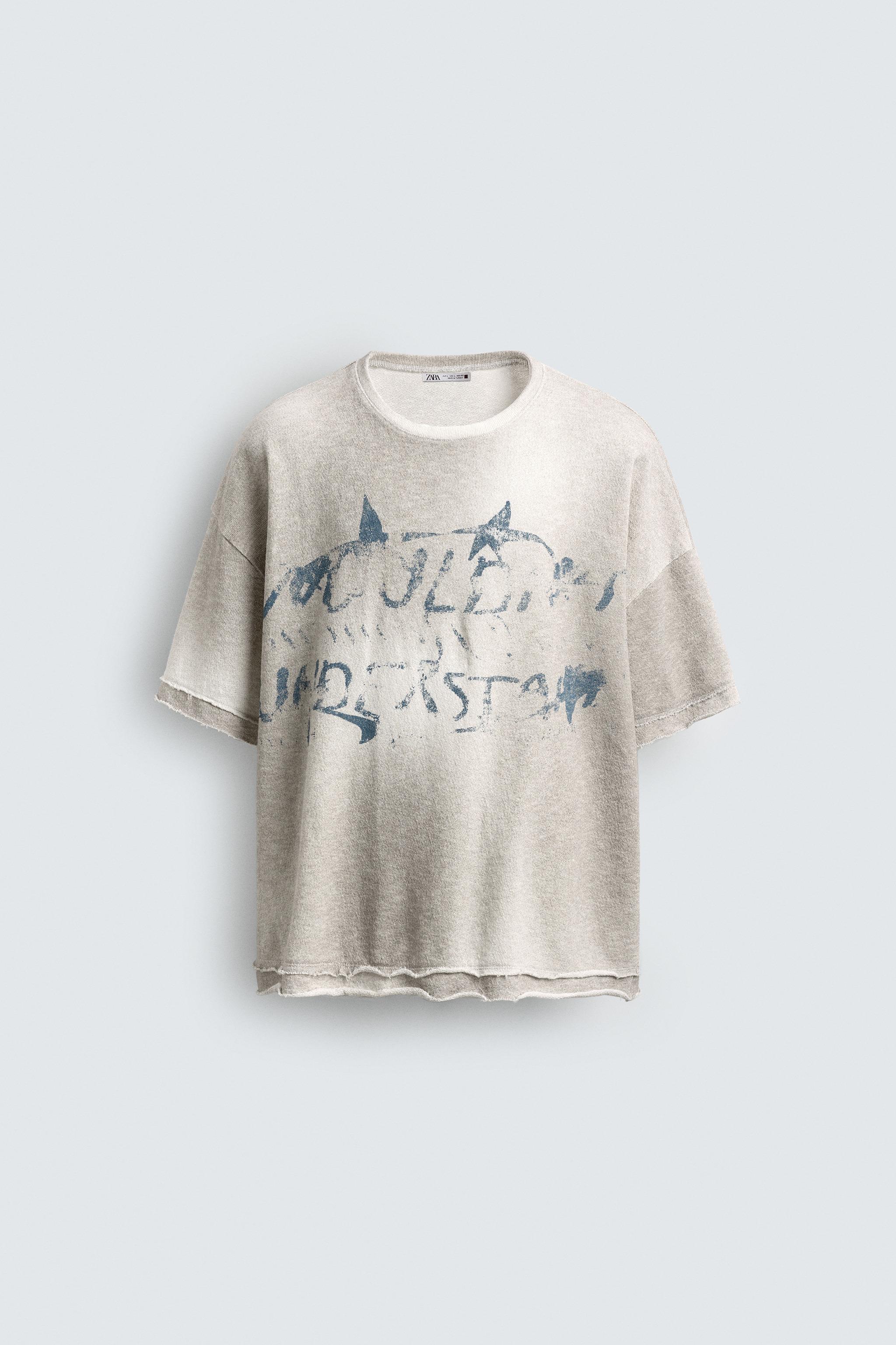 KNIT SPRAY PRINT T-SHIRT - Oyster-white | ZARA United States