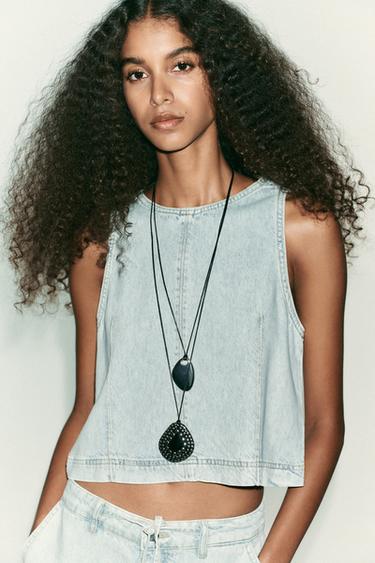 TOP Z1975 DENIM COURT - Bleu clair de Zara - Image 1