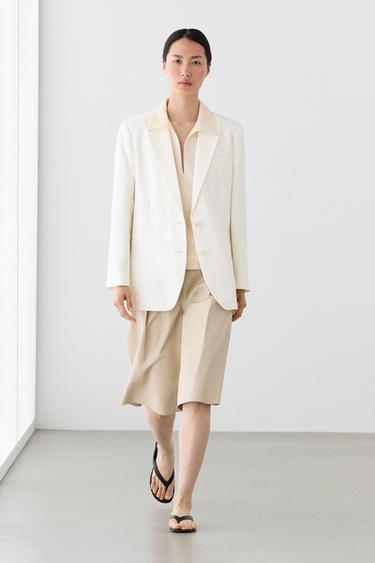 Zara 100% linen oversize blazer - Oyster-white - Image 0