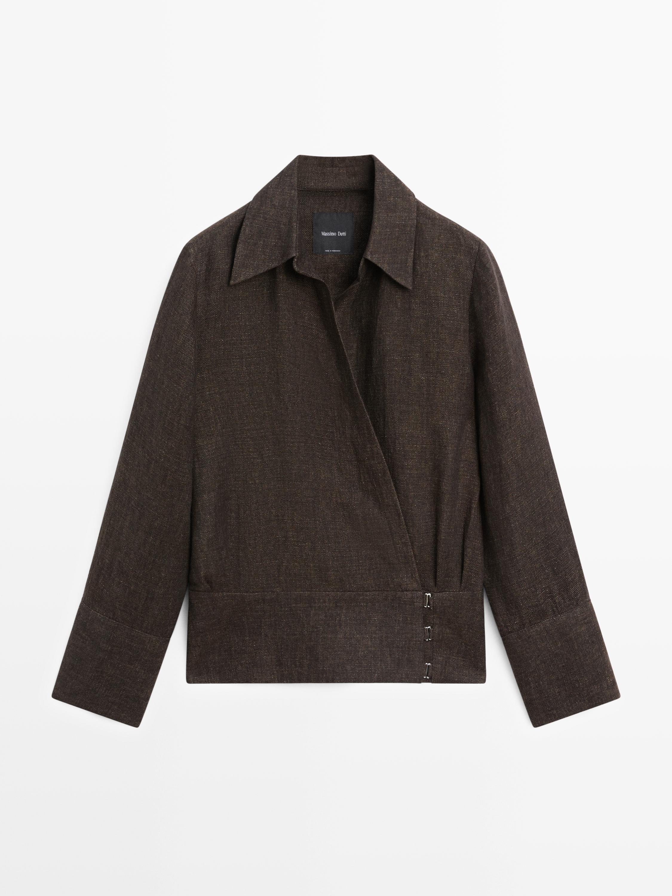 Total look melange linen overshirt — Black gold