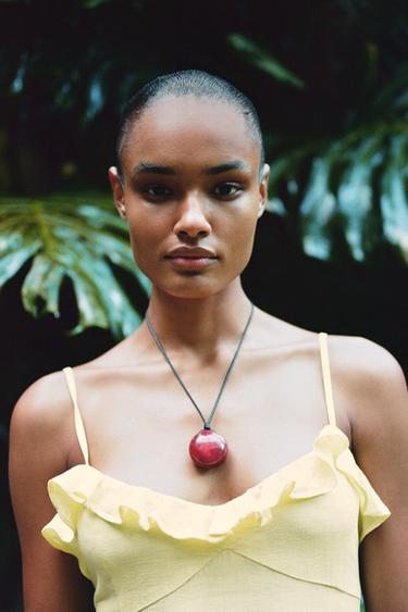 ROBE MIDI AVEC RAMIE VOLANTÉE - Jaune de Zara - Image 5