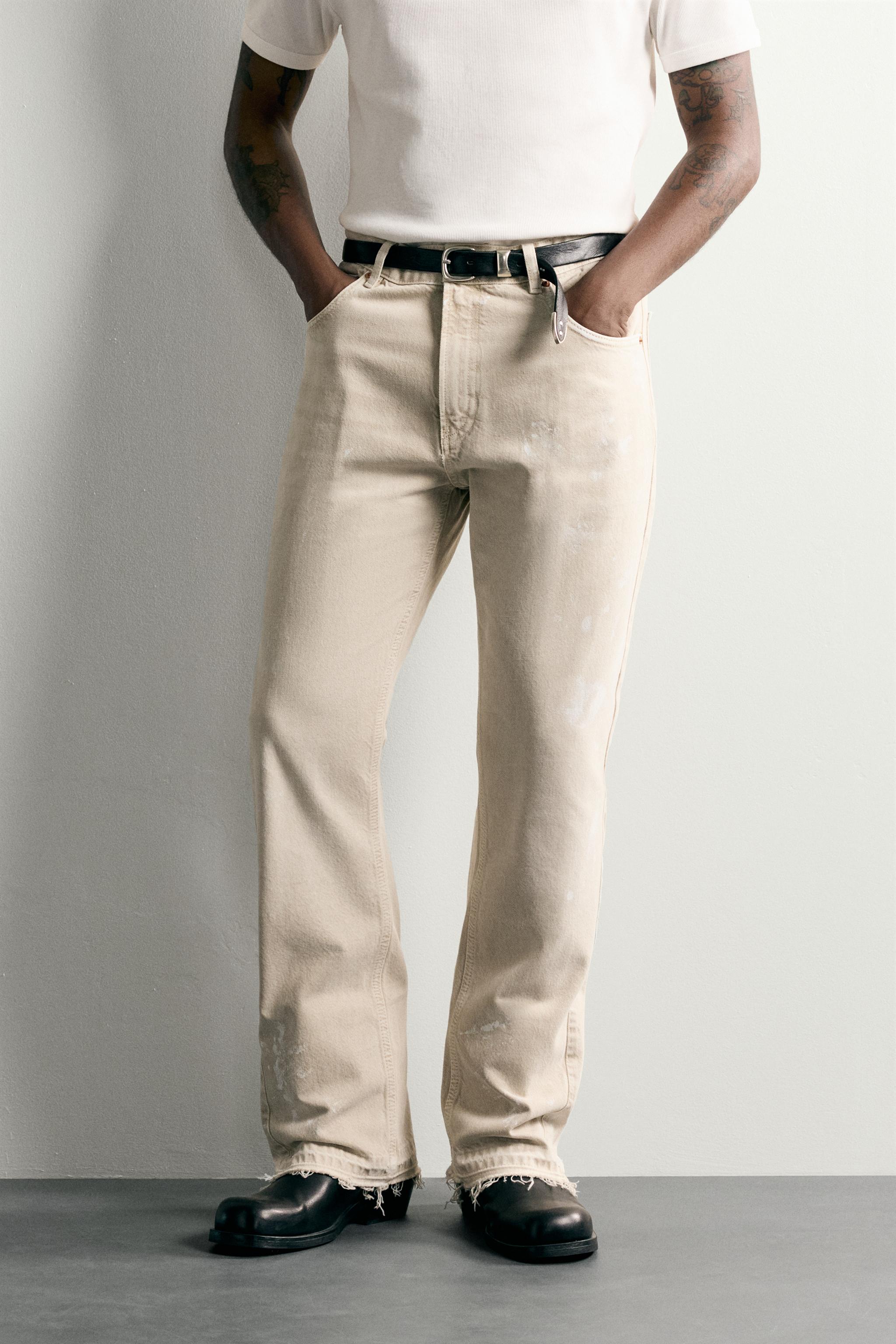 PAINT SPLATTER FLARE FIT JEANS — Light tan (alternate view)