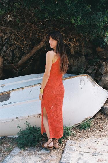 POINTELLE KNIT MIDI DRESS - Orange by Zara - Image 3