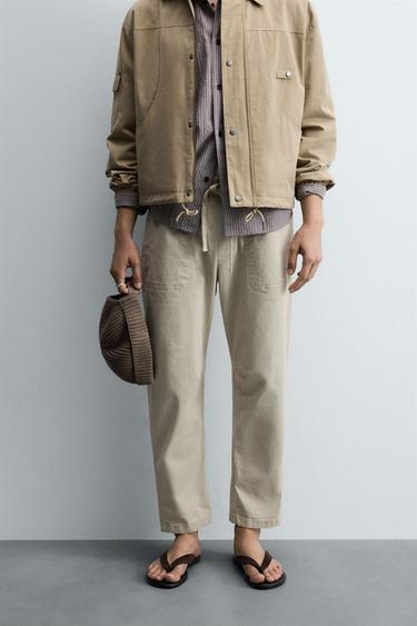 Zara WASHED RELAXED FIT PANTS - Stone