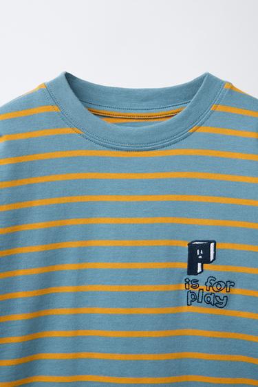 STRIPED T-SHIRT WITH EMBROIDERY - Blue by Zara - Image 2