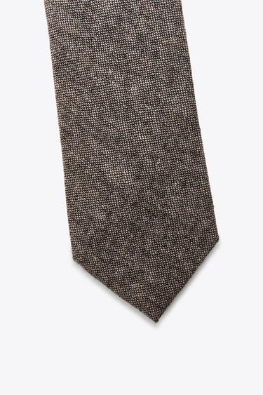 WOOL TEXTURED TIE - camel by Zara - Image 4