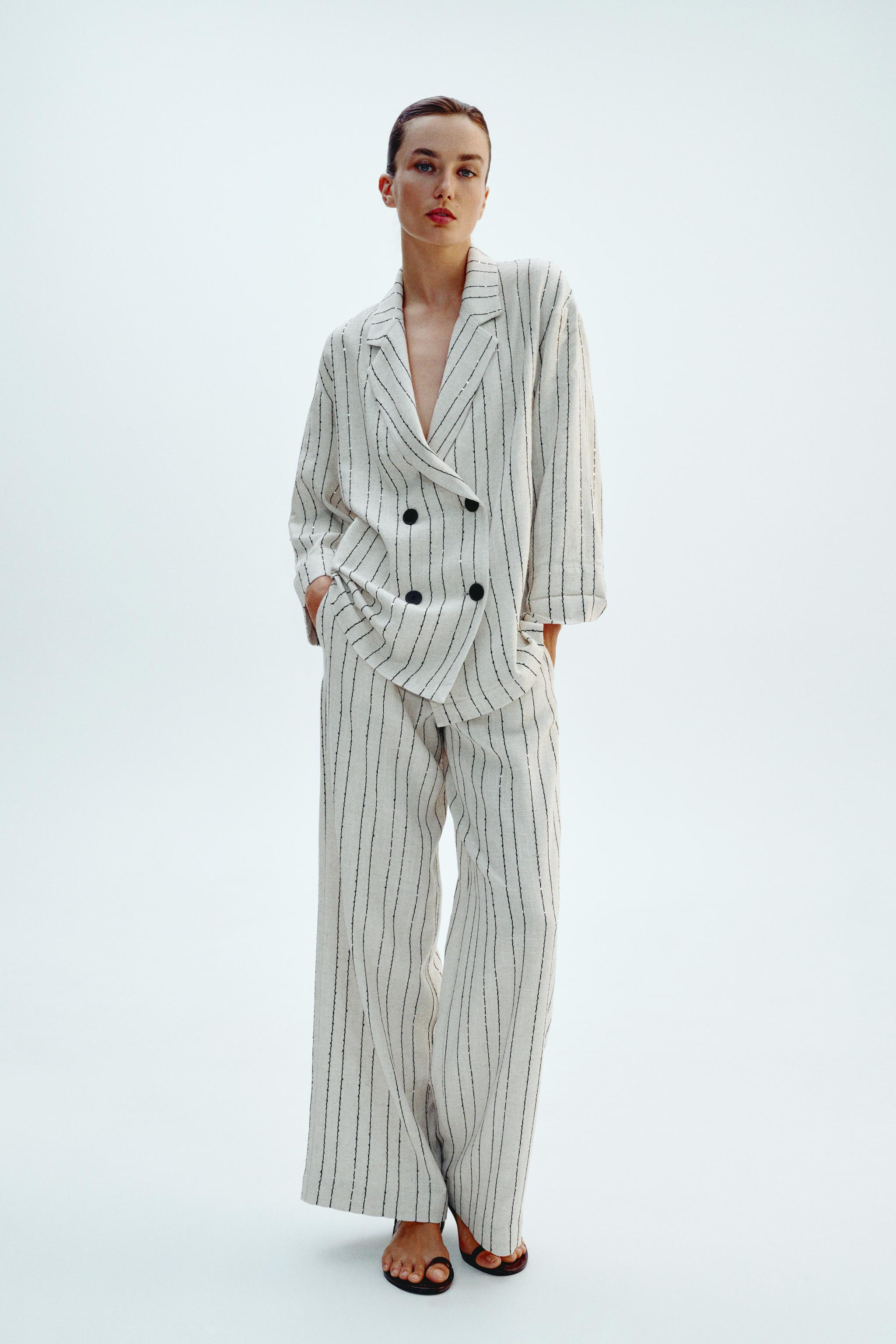 【期間限定！最安値挑戦】 スパンコールストライプブレザー Japan ZARA | ライトベージュ - ジャケット・アウター