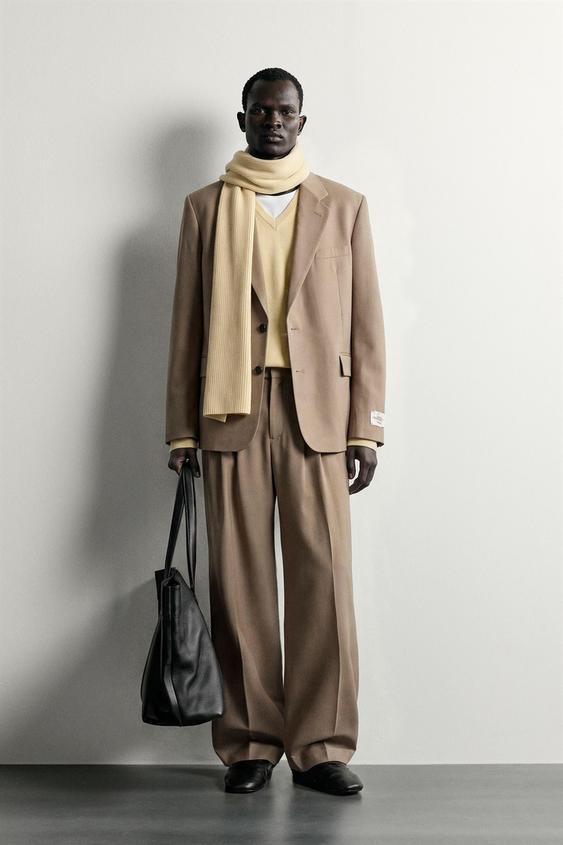 Zara CONTRAST RELAXED FIT SUIT - BEIGE - Image 0