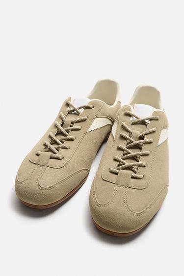 LEATHER TRAINERS - Sand Brown by Zara - Image 2