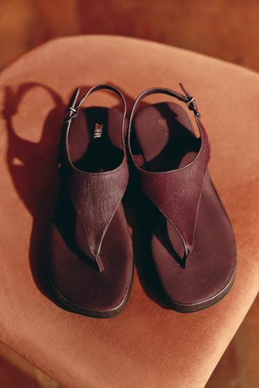 Zara 皮革鉚釘涼鞋 - 紫紅色